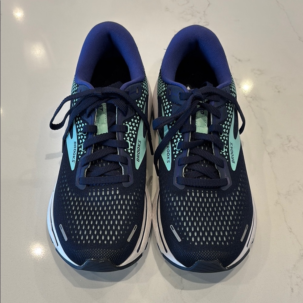 Brooks Blue and Green Ghost Athletic Sneakers with Sleek Design
